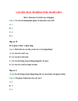 10 câu Trắc nghiệm Công nghệ 8 Bài 24 có đáp án 2023: Khái niệm về chi tiết máy và lắp ghép
