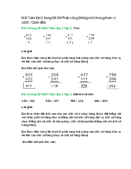 Giải SGK Toán lớp 2 Tập 2 trang 58, 59 Phép cộng (không nhớ) trong phạm vi 1000 – Cánh diều