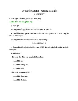 Lý thuyết Anđehit - Xetol (mới 2023 + 15 câu trắc nghiệm) hay, chi tiết