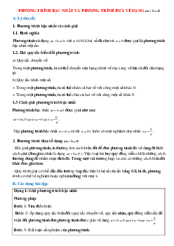 Hệ thống lý thuyết và bài tập về Phương trình bậc nhất và phương trình đưa về dạng ax+b=0 có lời giải