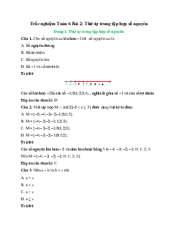 22 câu Trắc nghiệm Thứ tự trong tập hợp số nguyên (Chân trời sáng tạo) có đáp án 2024 – Toán 6