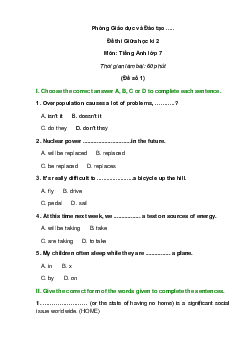 Đề thi Tiếng Anh 7 Giữa học kì 2 có đáp án (5 đề)