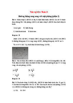 13 câu Trắc nghiệm Đường thẳng song song với mặt phẳng (phần 2) có đáp án 2023 – Toán lớp 11