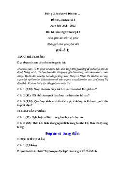 Bộ 10 Đề thi Giữa học kì 1 Ngữ Văn lớp 12 Đà Nẵng năm 2023