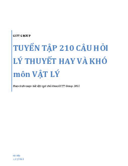 Tuyển tập 200 câu hỏi Lý Thuyết Vật Lý ôn thi Đại học hay và khó có đáp án