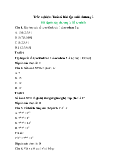 24 câu Trắc nghiệm Toán 6 Chương 1 (Chân trời sáng tạo): Số tự nhiên có đáp án 2024