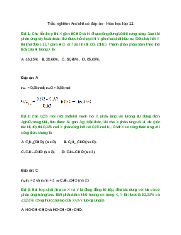 52 câu Trắc nghiệm Hóa học 11 Chương 9 có đáp án 2023: Anđehit - Xeton - Axit cacboxylic