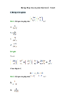 50 Bài tập Phép chia các phân thức đại số (có đáp án)- Toán 8