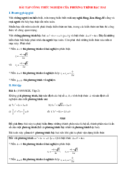 50 Bài tập Công thức nghiệm của phương tình bậc hai (có đáp án)- Toán 9