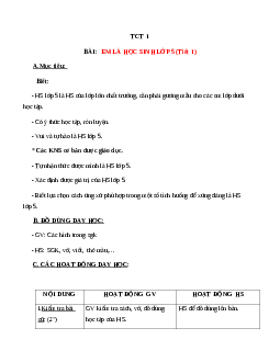 Giáo án đạo đức 5 bài 1: Em là học sinh lớp 5 (tiết 1) mới nhất