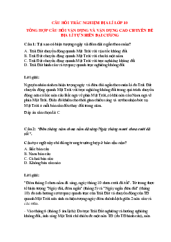 Trắc nghiệm Địa lí 10 có đáp án: Tổng hợp câu hỏi chuyên đề địa lí tự nhiên đại cương