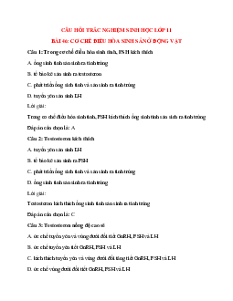 25 câu Trắc nghiệm Sinh học 11 Bài 46 có đáp án 2023: Cơ chế điều hòa sinh sản ở động vật