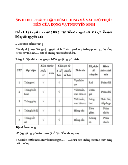 Sinh học 7 Bài 7 (Lý thuyết và trắc nghiệm): Đặc điểm chung và vai trò thực tiễn của Động vật nguyên sinh