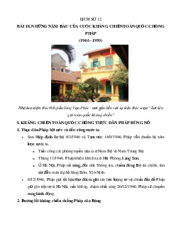 Lý thuyết môn Lịch sử 12: bài 18: Những năm đầu của cuộc kháng chiến toàn quốc chống thực dân Pháp (1946-1950)