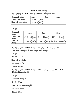 Toán lớp 3 trang 153, 154 Diện tích hình vuông 
