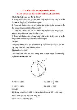 30 câu Trắc nghiệm Góc tạo bởi tiếp tuyến và dây cung có đáp án 2023 – Toán lớp 9
