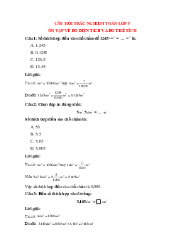 14 câu Trắc nghiệm Ôn tập về đo diện tích và do thể tích có đáp án 2024 – Toán lớp 5