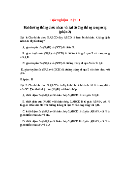 28 câu Trắc nghiệm Hai đường thẳng chéo nhau và hai đường thẳng song song có đáp án 2023 – Toán lớp 11