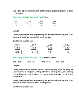 Giải SGK Toán lớp 2 Tập 2 trang 60, 61 Phép trừ (không nhớ) trong phạm vi 1000 – Cánh diều