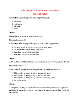 31 câu Trắc nghiệm Sinh học 9 Bài 18 có đáp án 2023: Prôtêin