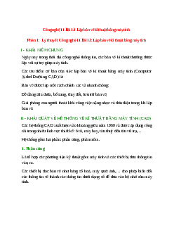 Lý thuyết Công nghệ 11 Bài 13 (mới 2023 + 10 câu trắc nghiệm): Lập bản vẽ kĩ thuật bằng máy tính