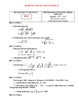 [Năm 2022] Bộ 10 Đề thi Giữa kì 1 Toán lớp 9 có đáp án