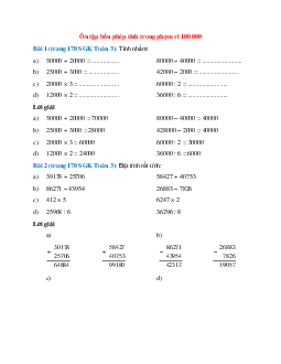 Toán lớp 3 trang 170 Ôn tập bốn phép tính trong phạm vi 100 000