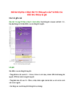 Giải SGK Địa lí 6 Bài 13 (Cánh diều): Khí quyển của Trái Đất. Các khối khí. Khí áp và gió