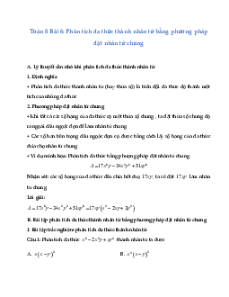 Lý thuyết Phân tích đa thức thành nhân tử bằng phương pháp đặt nhân tử chung - Toán 8