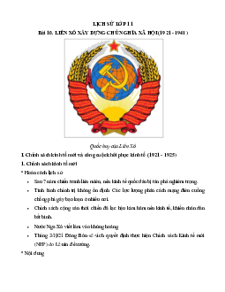 Lý thuyết Lịch sử 11: Bài 10: Liên Xô xây dựng chủ nghĩa xã hội (1921 - 1941) mới nhất