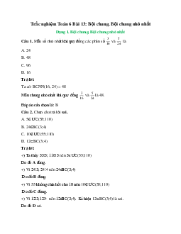 25 câu Trắc nghiệm Bội chung. Bội chung nhỏ nhất (Chân trời sáng tạo) có đáp án 2024 – Toán 6