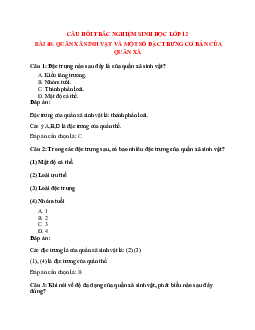 23 câu Trắc nghiệm Sinh học lớp 12 Bài 40 có đáp án 2023: Quần xã sinh vật