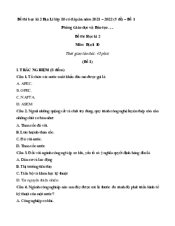 Đề thi học kì 2 Địa Lí lớp 10 có đáp án năm 2021 – 2022 (5 đề)