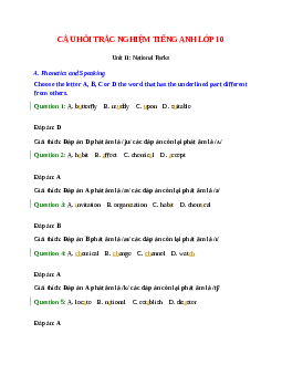 Trắc nghiệm Tiếng Anh 10 Unit 11 có đáp án: National Parks