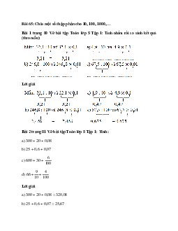 Vở bài tập Toán lớp 5 Tập 1 trang 80, 81 Bài 65: Chia một số thập phân cho 10, 100, 1000, …
