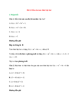 20 câu Trắc nghiệm Dấu của tam thức bậc hai (Chân trời sáng tạo 2024) có đáp án – Toán lớp 10