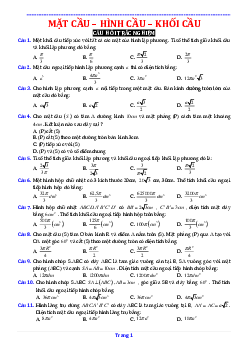 30 câu Trắc nghiệm Mặt cầu có đáp án 2023 – Toán 12