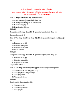 Trắc nghiệm Tác dụng từ, hóa học và sinh lý của dòng điện có đáp án – Vật lí lớp 7