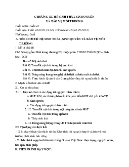 Giáo án Sinh học 12 Chủ đề hệ sinh thái - sinh quyển - bảo vệ môi trường mới nhất