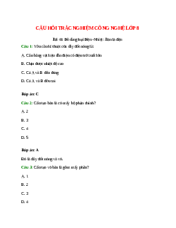 10 câu Trắc nghiệm Công nghệ 8 Bài 41 có đáp án 2023: Đồ dùng loại Điện - Nhiệt : Bàn là điện