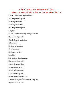 Trắc nghiệm Sinh học 7 Bài 37 có đáp án: Đa dạng và đặc điểm chung của lớp Lưỡng cư