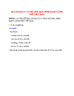 Lý thuyết Địa Lí 8 Bài 23 (mới 2023 + 13 câu trắc nghiệm): Vị trí, giới hạn, hình dạng lãnh thổ Việt Nam