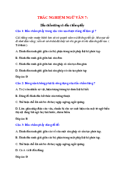 Trắc nghiệm Dấu chấm lửng và dấu chấm phẩy có đáp án – Ngữ văn lớp 7