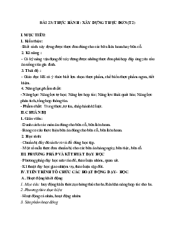 GIÁO ÁN CÔNG NGHỆ 6 BÀI 23: THỰC HÀNH: XÂY DỰNG THỰC ĐƠN (T2) MỚI NHẤT