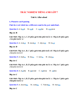 Trắc nghiệm Tiếng Anh 7 Unit 6 có đáp án: After school