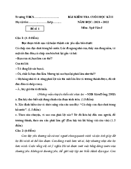 Bộ 15 Đề thi Ngữ văn lớp 8 Học kì 2 năm 2023 tải nhiều nhất