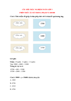 Trắc nghiệm  Phép trừ các số trong phạm vi 100 000 có đáp án – Toán lớp 3