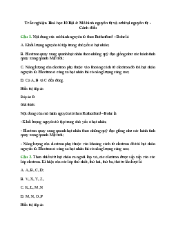 20 câu Trắc nghiệm Mô hình nguyên tử và orbital nguyên tử (Cánh diều 2024) có đáp án – Hóa học lớp 10