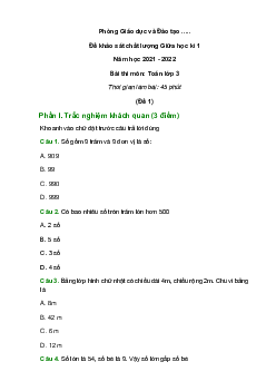 Đề thi Toán 3 Giữa kì 1 năm 2021 - 2022 có đáp án (10 đề)