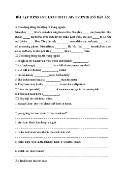 Bài tập Unit 1: My friends có đáp án